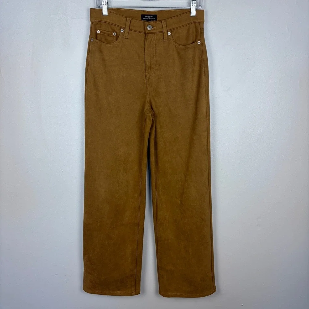 Banana Republic Ultra High-Rise Wide-Leg Vegan Suede Pant Tan Clean Girl Size 28